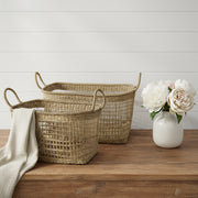 Set of Two Brown Wicker Basket-Organizers-DECOROLALA