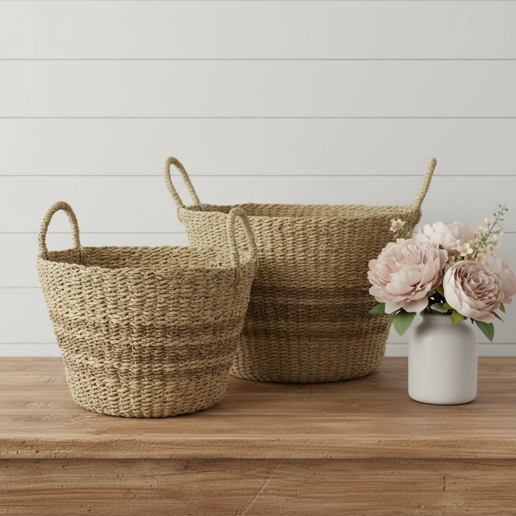 Set of Two Brown Wicker Basket-Organizers-DECOROLALA
