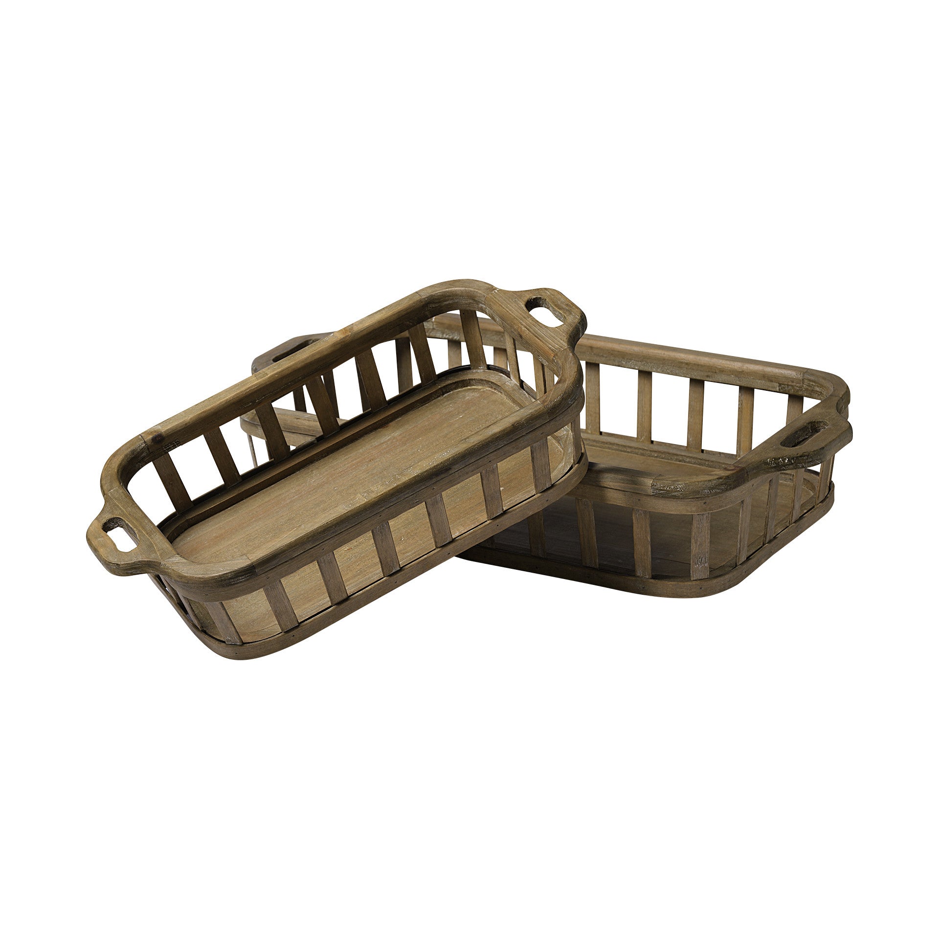 Set of Two Brown Wood Indoor Outdoor Tray With Handles-Trays-DECOROLALA