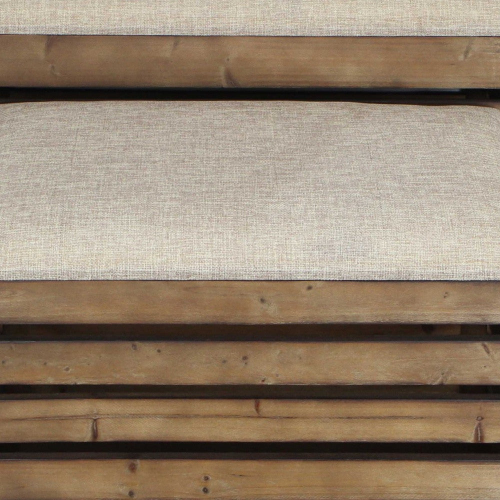 Set of Two Brown Wood Slat and Upholstery Storage Benches With Flip Top-Benches-DECOROLALA