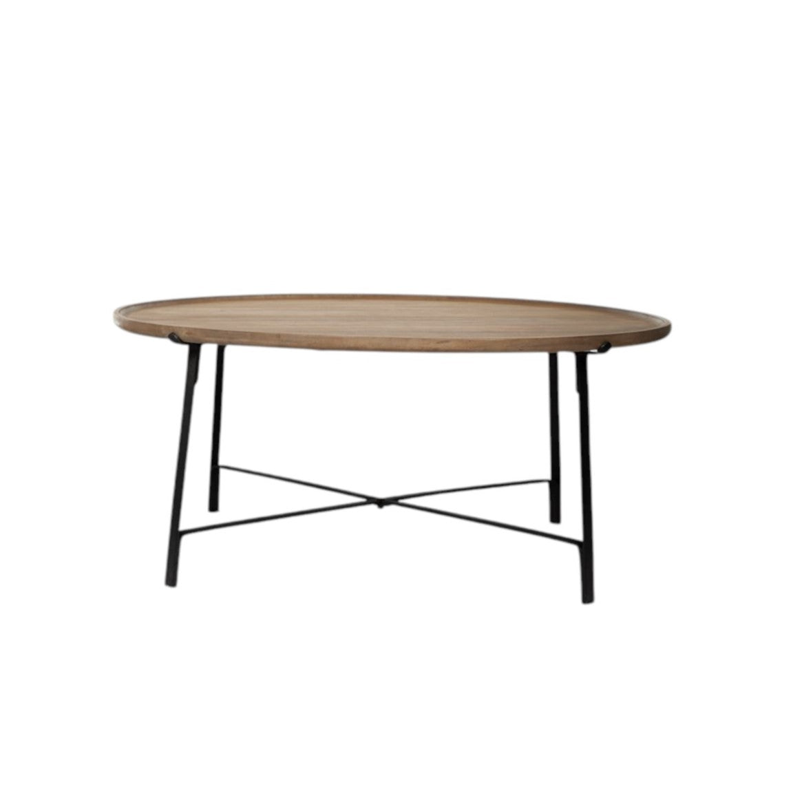 Set of Two Brown and Black Solid Wood and Iron Round Nested Coffee Tables-Coffee Tables-DECOROLALA