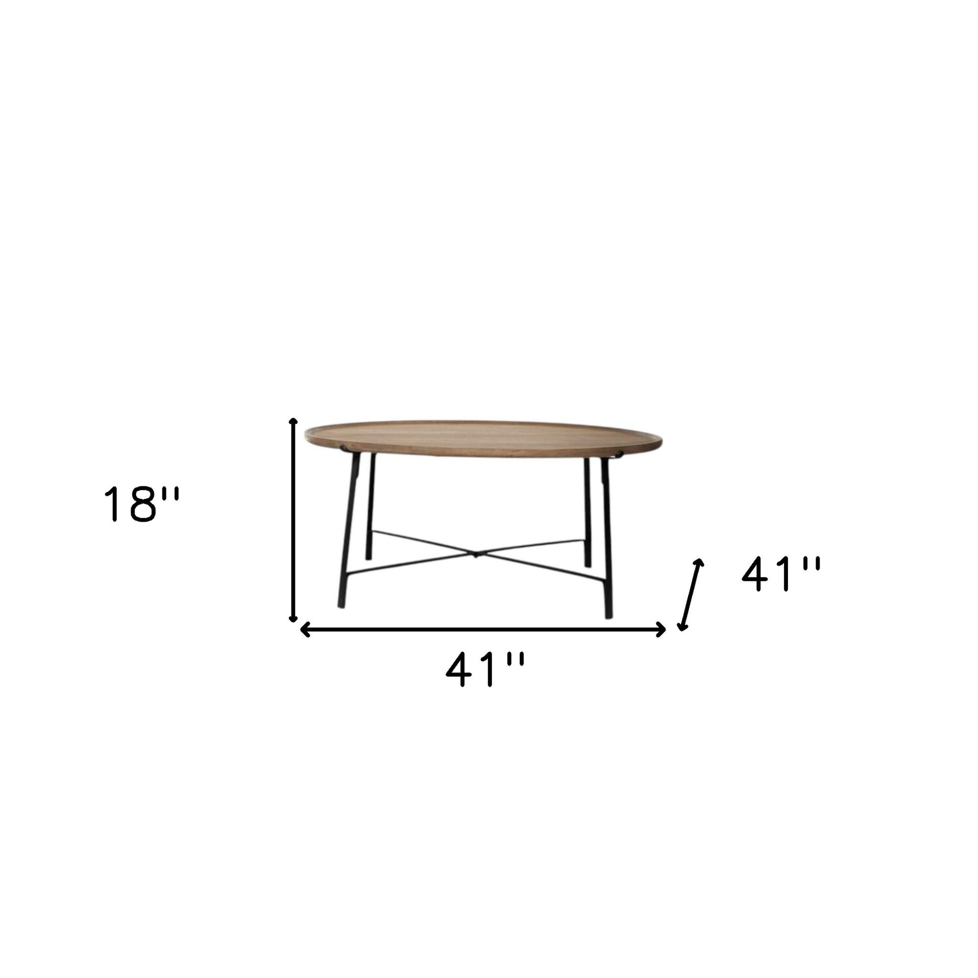 Set of Two Brown and Black Solid Wood and Iron Round Nested Coffee Tables-Coffee Tables-DECOROLALA