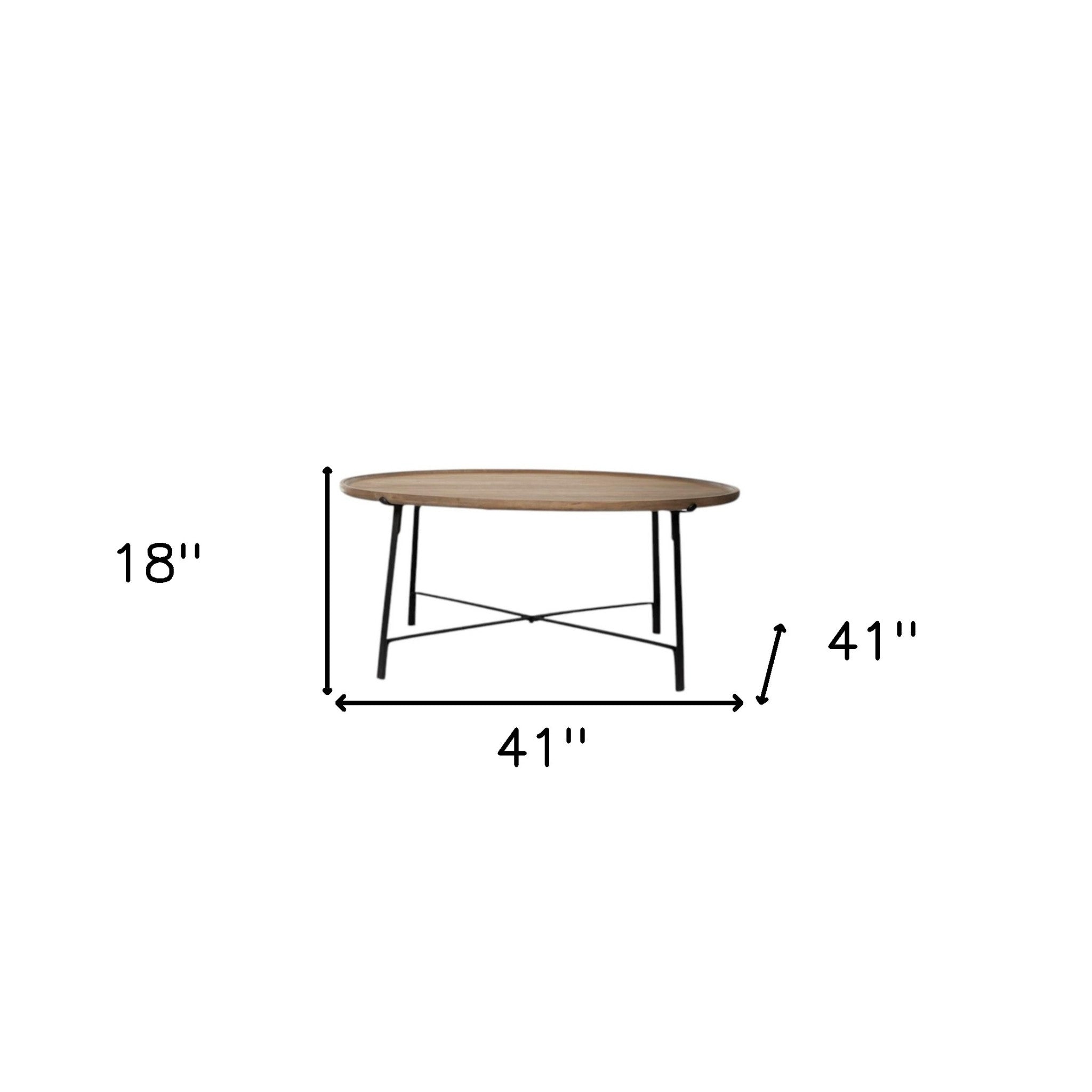 Set of Two Brown and Black Solid Wood and Iron Round Nested Coffee Tables-Coffee Tables-DECOROLALA