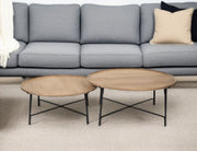 Set of Two Brown and Black Solid Wood and Iron Round Nested Coffee Tables-Coffee Tables-DECOROLALA