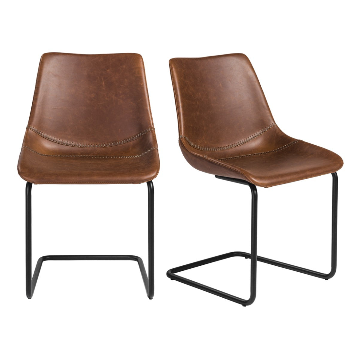 Set of Two Brown and Black Upholstered Leather Dining Side Chairs-Dining Chairs-DECOROLALA