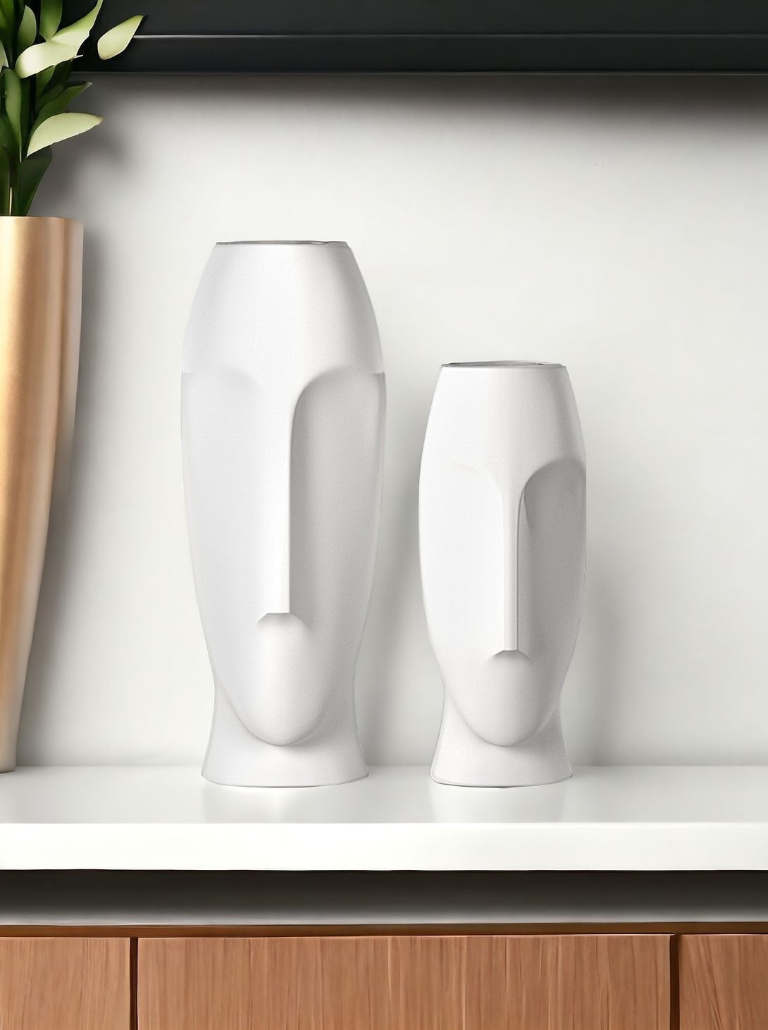 Set of Two Ceramic White Cylinder Table Vases-Vases-DECOROLALA