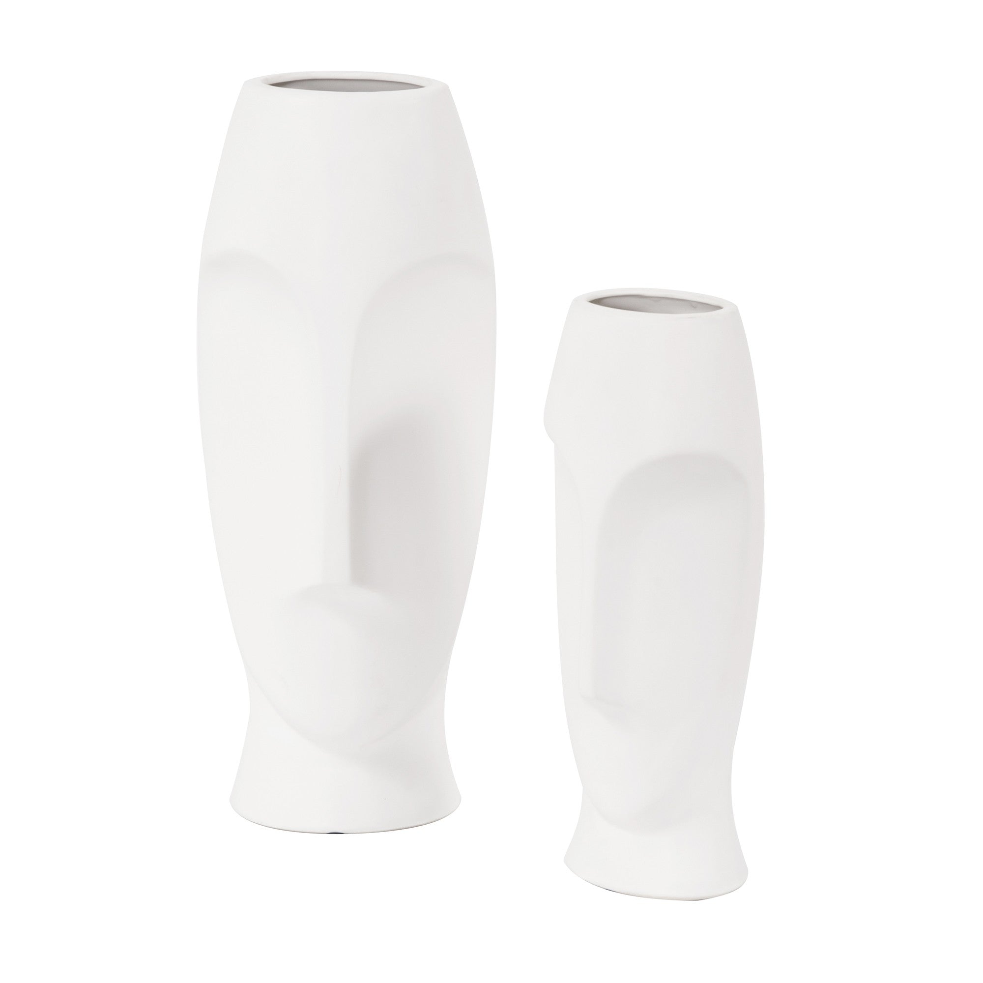 Set of Two Ceramic White Cylinder Table Vases-Vases-DECOROLALA