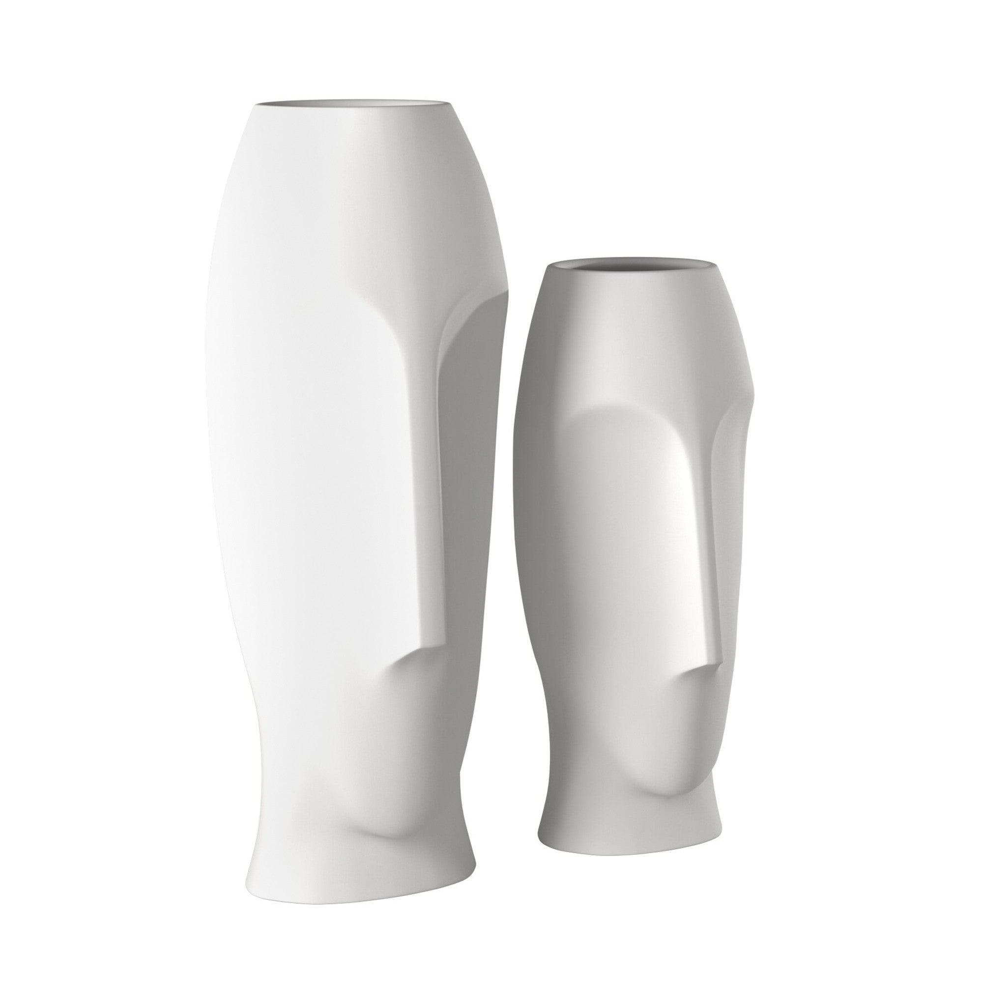 Set of Two Ceramic White Cylinder Table Vases-Vases-DECOROLALA