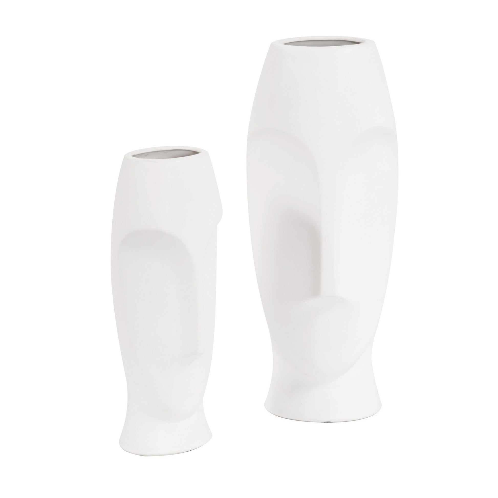 Set of Two Ceramic White Cylinder Table Vases-Vases-DECOROLALA
