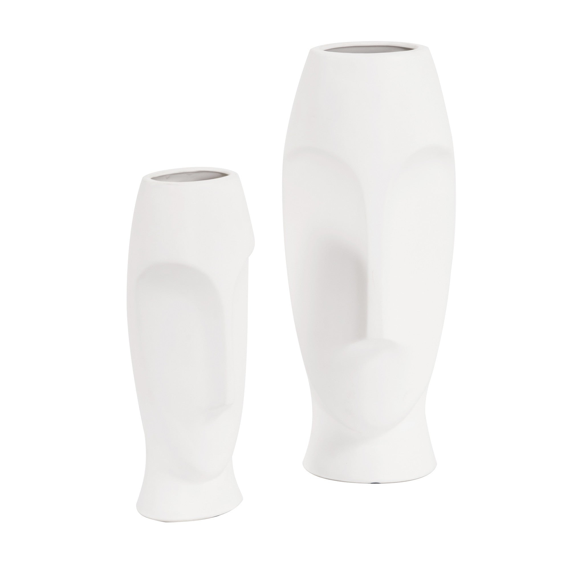 Set of Two Ceramic White Cylinder Table Vases-Vases-DECOROLALA