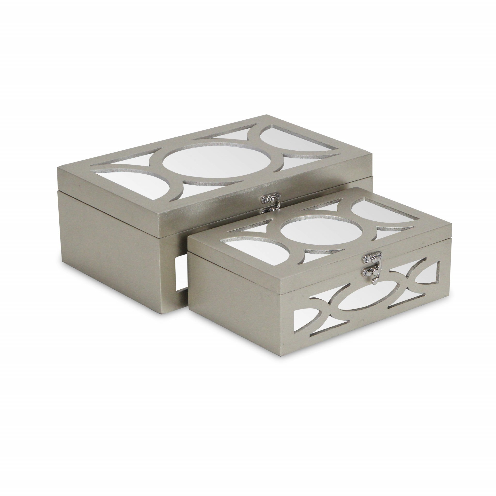 Set of Two Champagne Mirrored Glass And Wood Box With Lid-Organizers-DECOROLALA