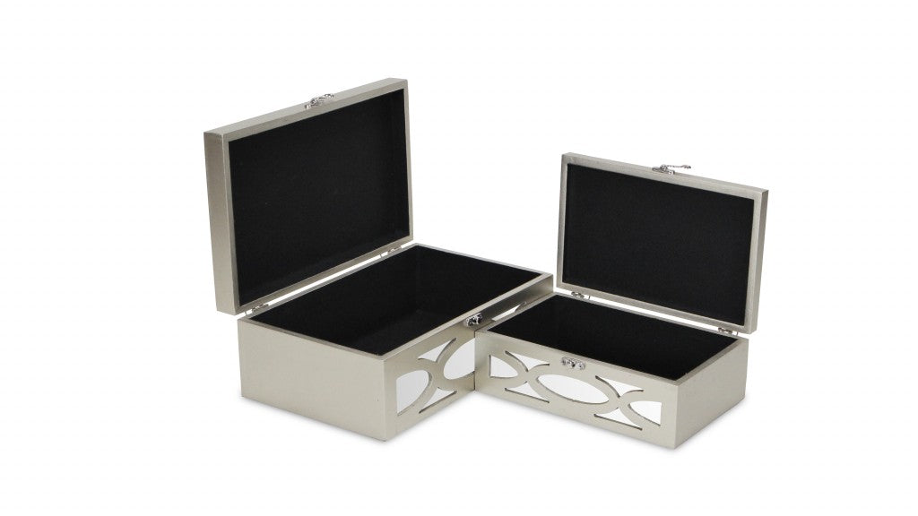 Set of Two Champagne Mirrored Glass And Wood Box With Lid-Organizers-DECOROLALA