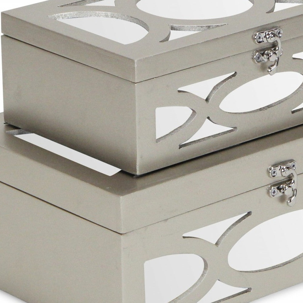 Set of Two Champagne Mirrored Glass And Wood Box With Lid-Organizers-DECOROLALA