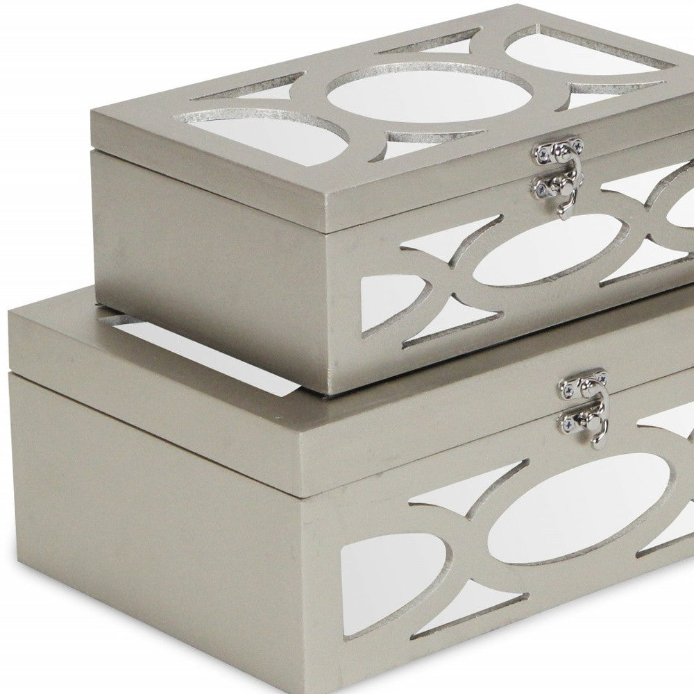 Set of Two Champagne Mirrored Glass And Wood Box With Lid-Organizers-DECOROLALA