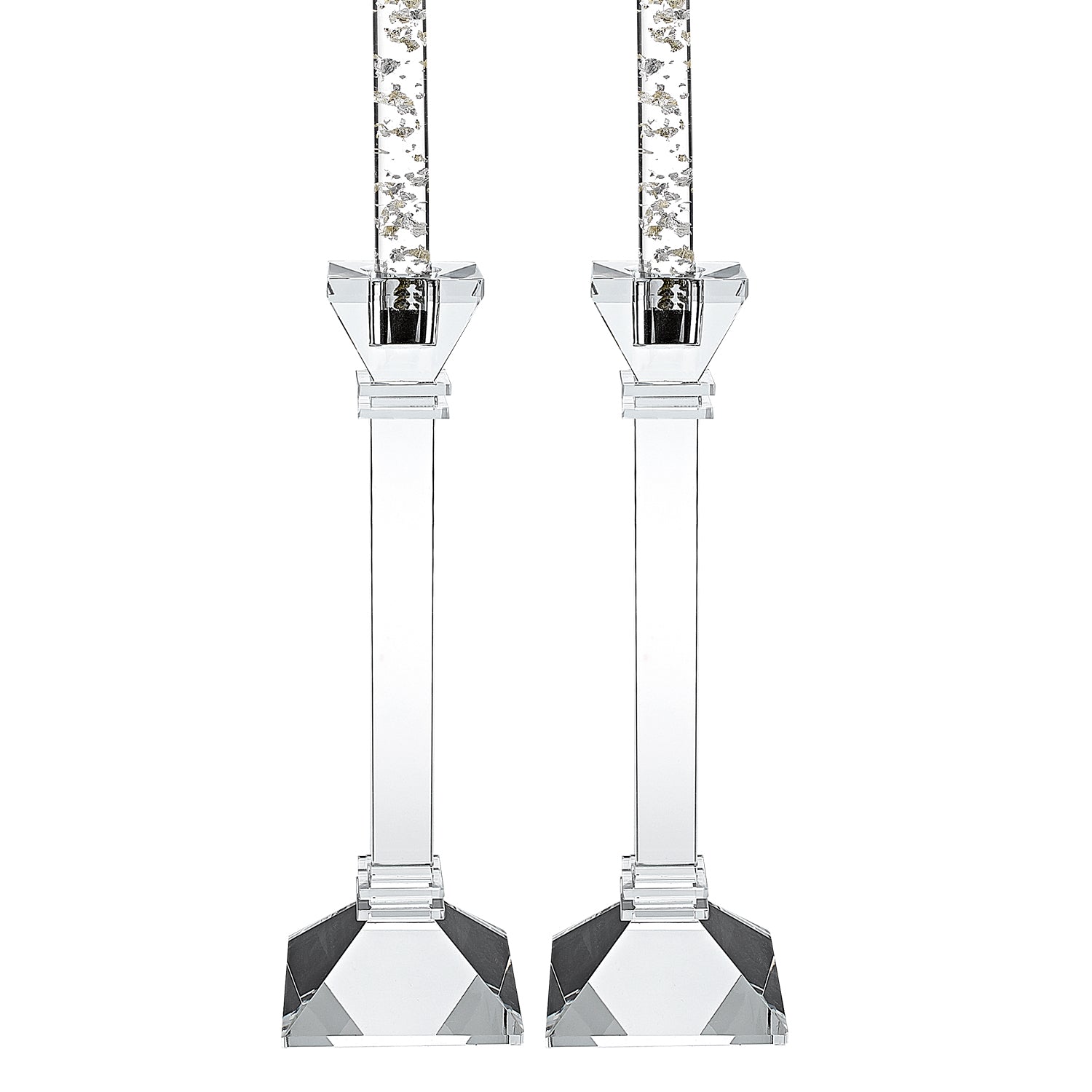 Set of Two Clear Crystal Tabletop Candle Holders-Candle Holders-DECOROLALA