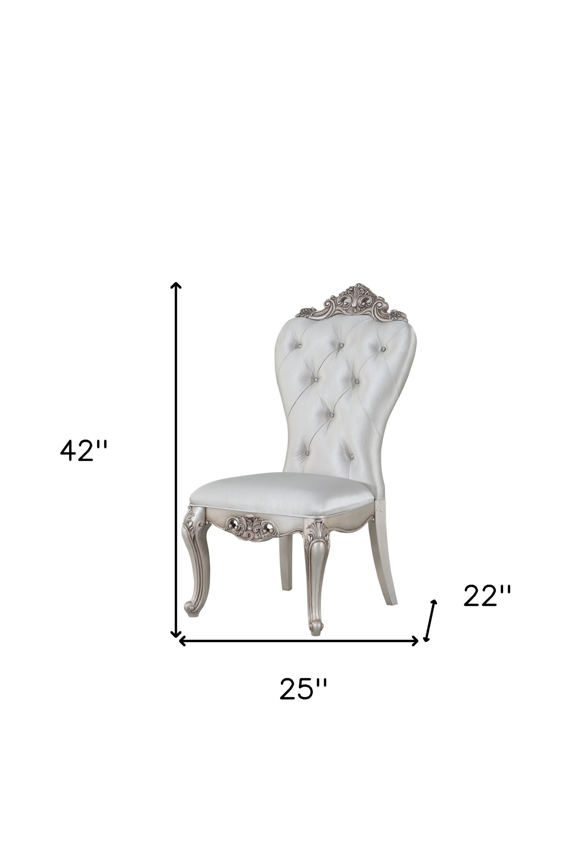 Set of Two Cream and Antiqued White Upholstered Fabric Queen Anne Back Dining Side Chairs-Dining Chairs-DECOROLALA