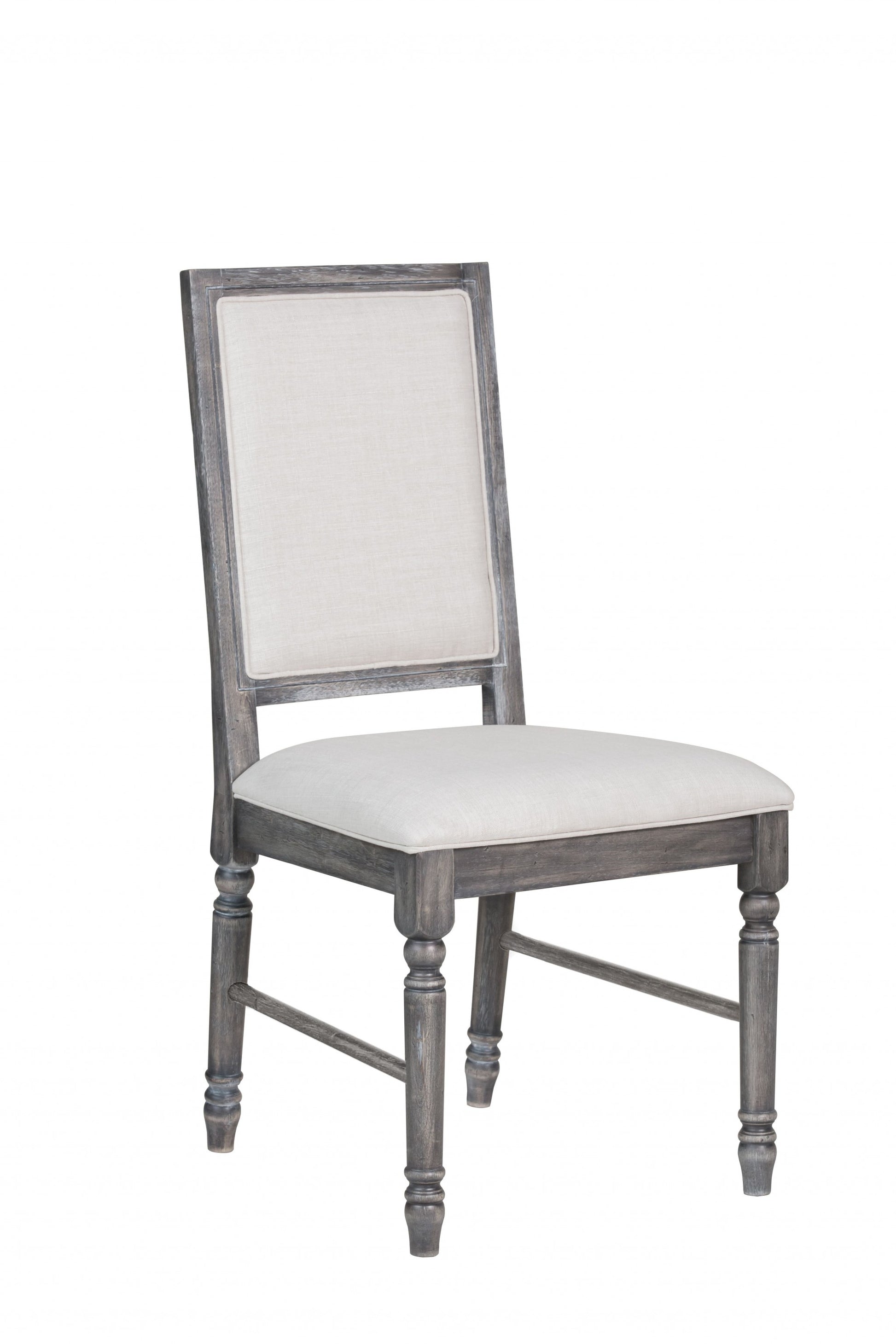 Set of Two Cream and Gray Upholstered Linen Dining Side Chairs-Dining Chairs-DECOROLALA