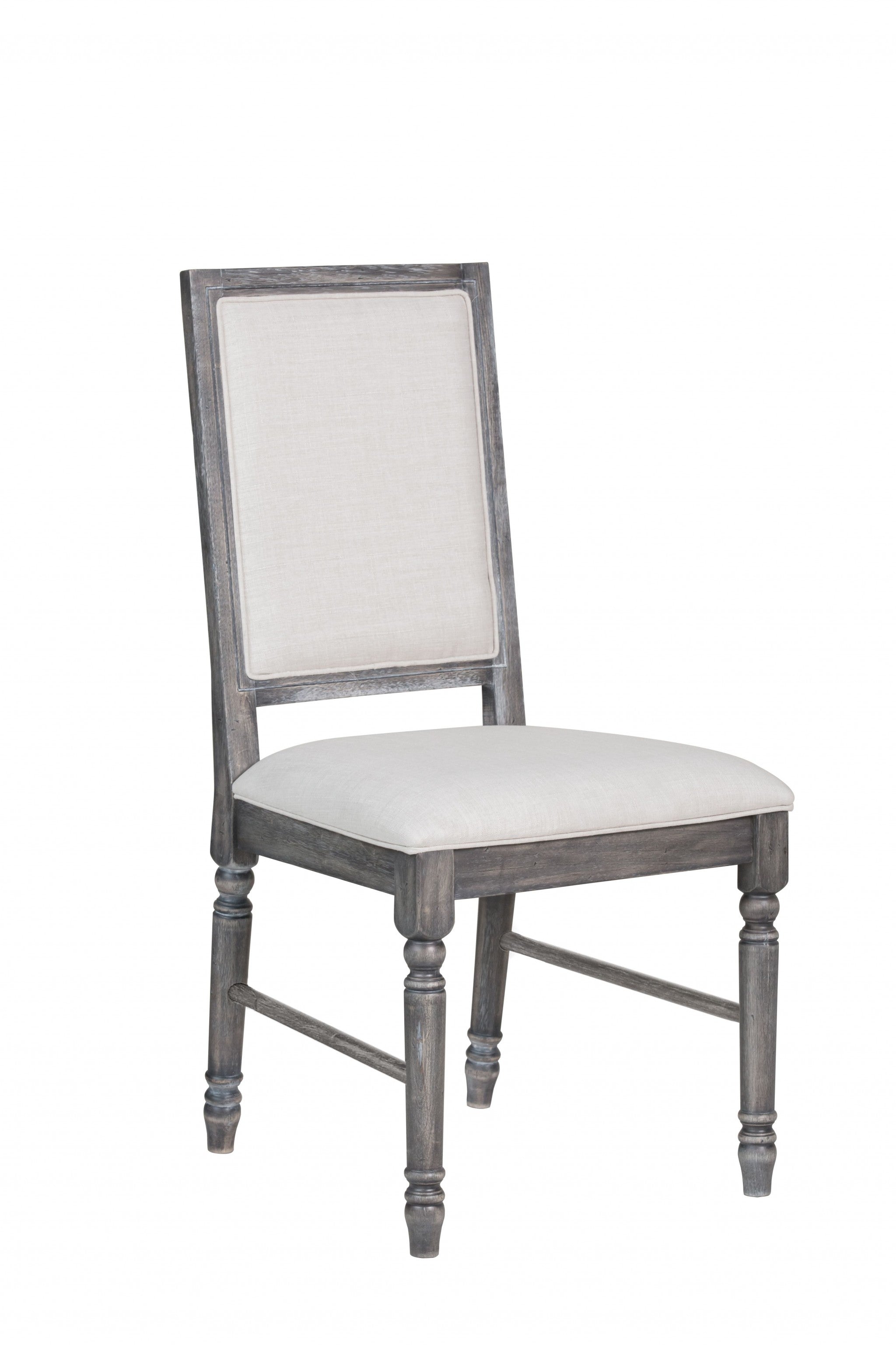 Set of Two Cream and Gray Upholstered Linen Dining Side Chairs-Dining Chairs-DECOROLALA
