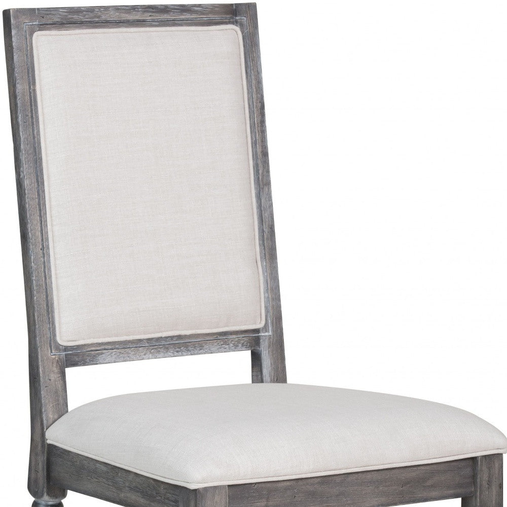 Set of Two Cream and Gray Upholstered Linen Dining Side Chairs-Dining Chairs-DECOROLALA