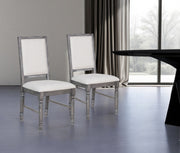 Set of Two Cream and Gray Upholstered Linen Dining Side Chairs-Dining Chairs-DECOROLALA