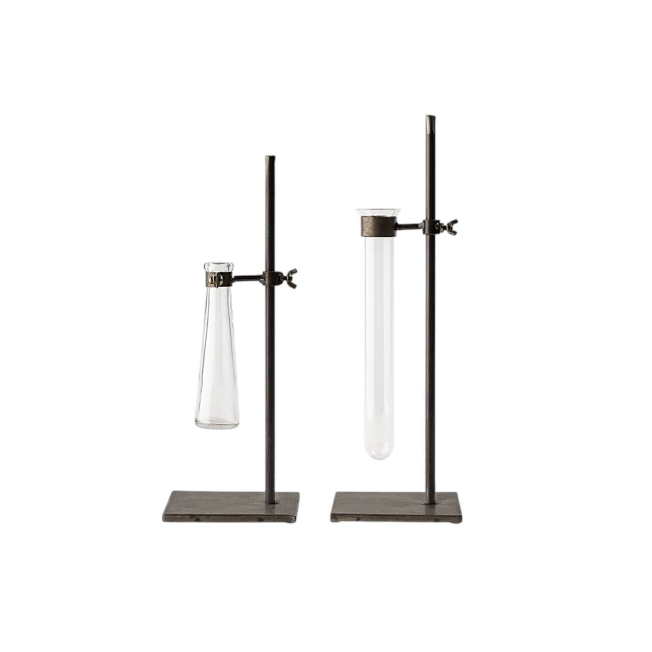 Set of Two Dark Brown Abstract Metal Cylinder Table Vases-Vases-DECOROLALA