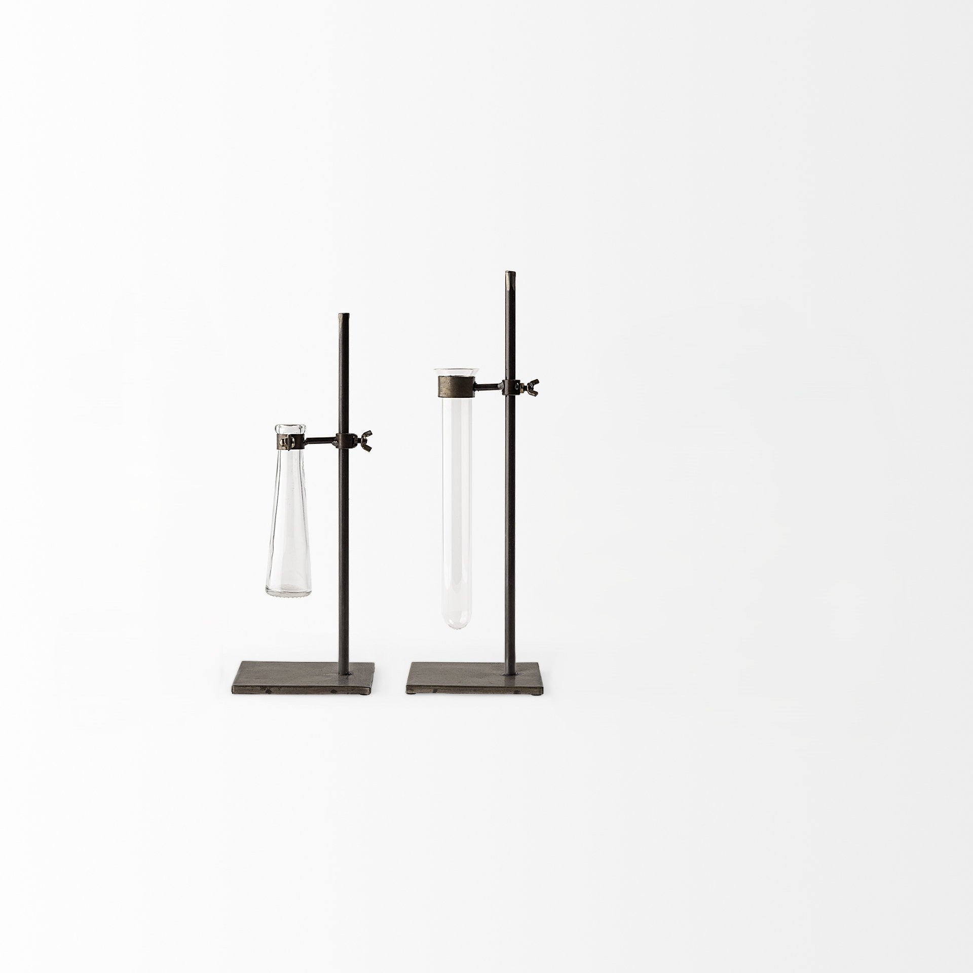 Set of Two Dark Brown Abstract Metal Cylinder Table Vases-Vases-DECOROLALA