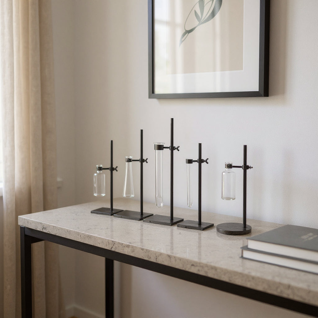 Set of Two Dark Brown Abstract Metal Cylinder Table Vases-Vases-DECOROLALA