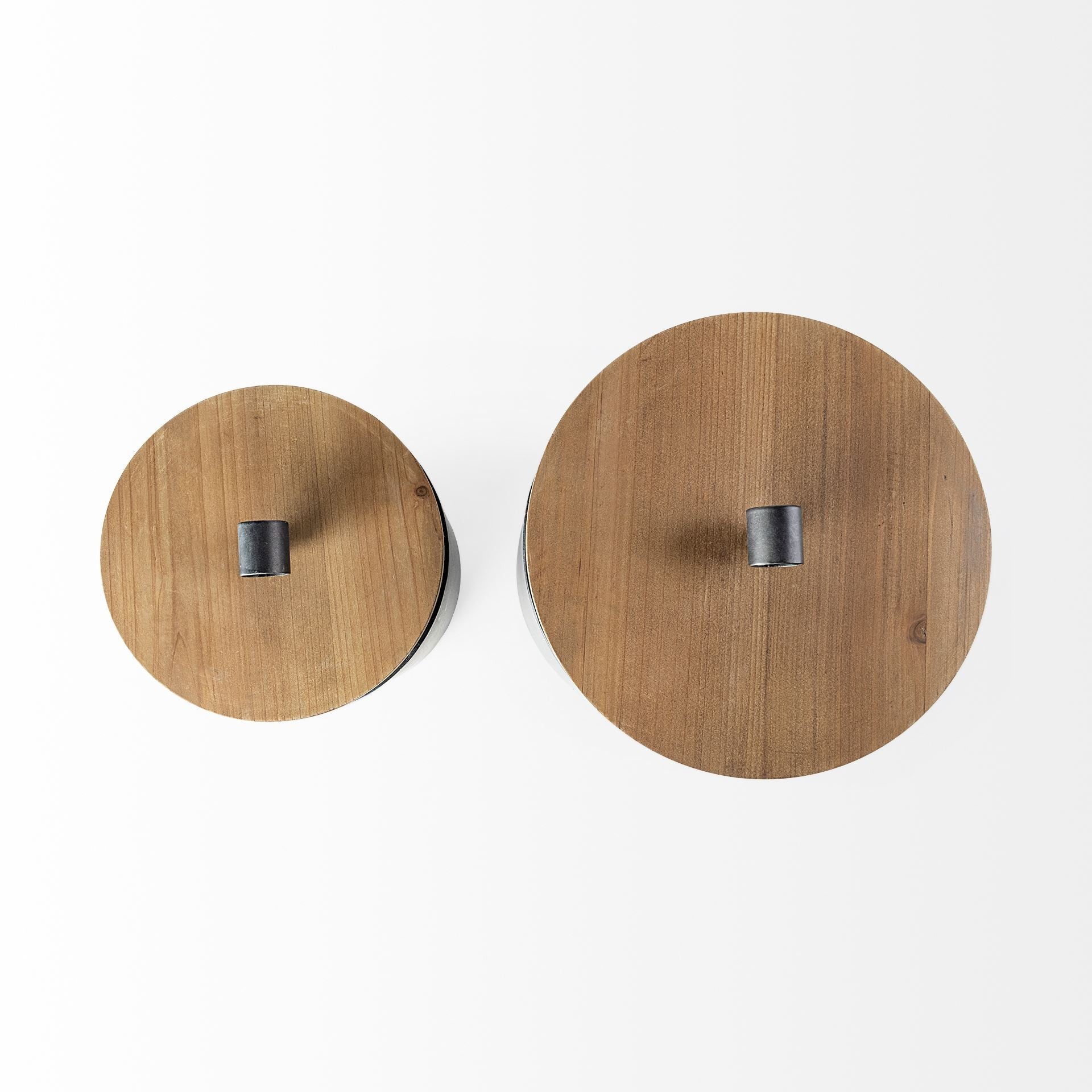 Set of Two Dark Gray Metal Decorative Canister-Sculptures-DECOROLALA