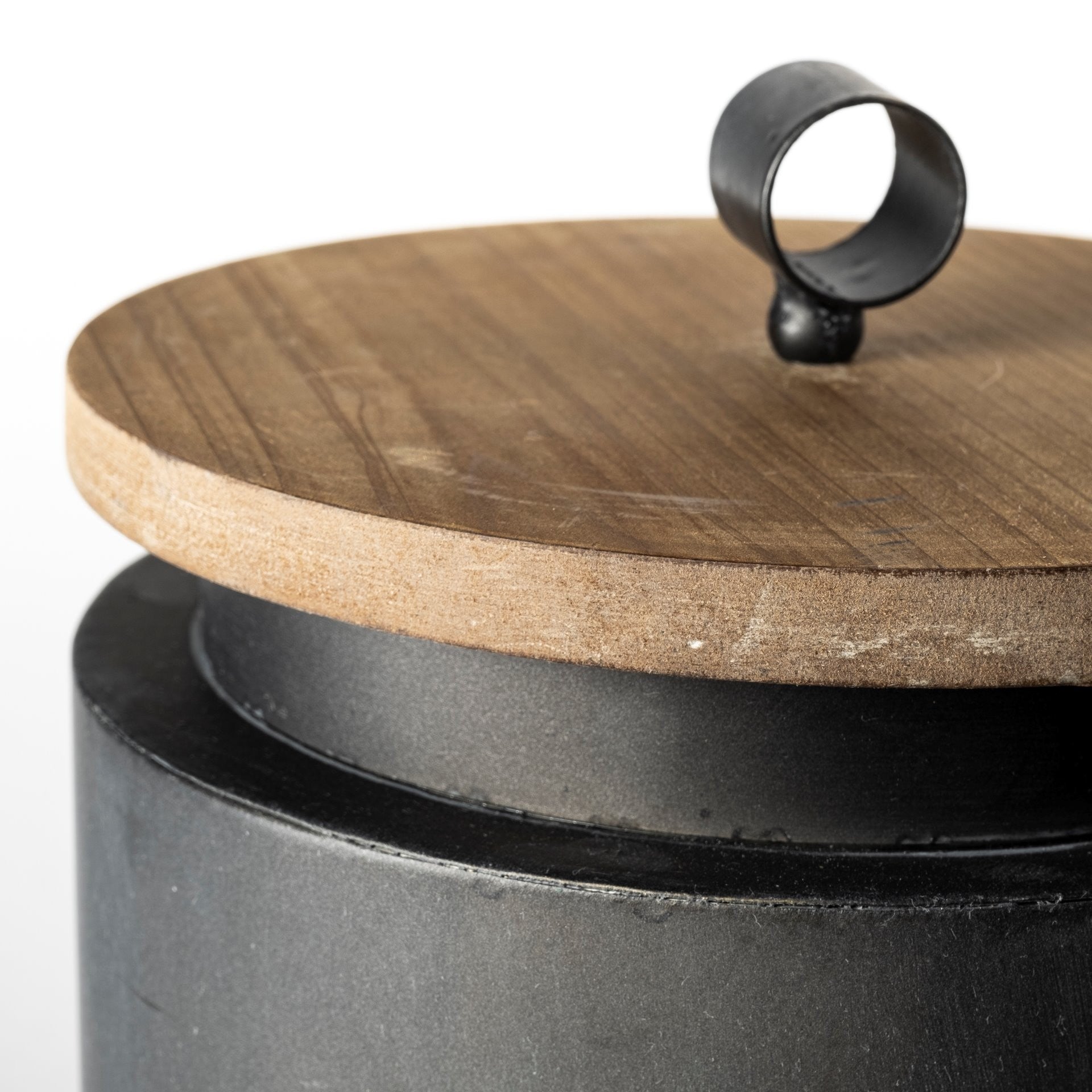 Set of Two Dark Gray Metal Decorative Canister-Sculptures-DECOROLALA