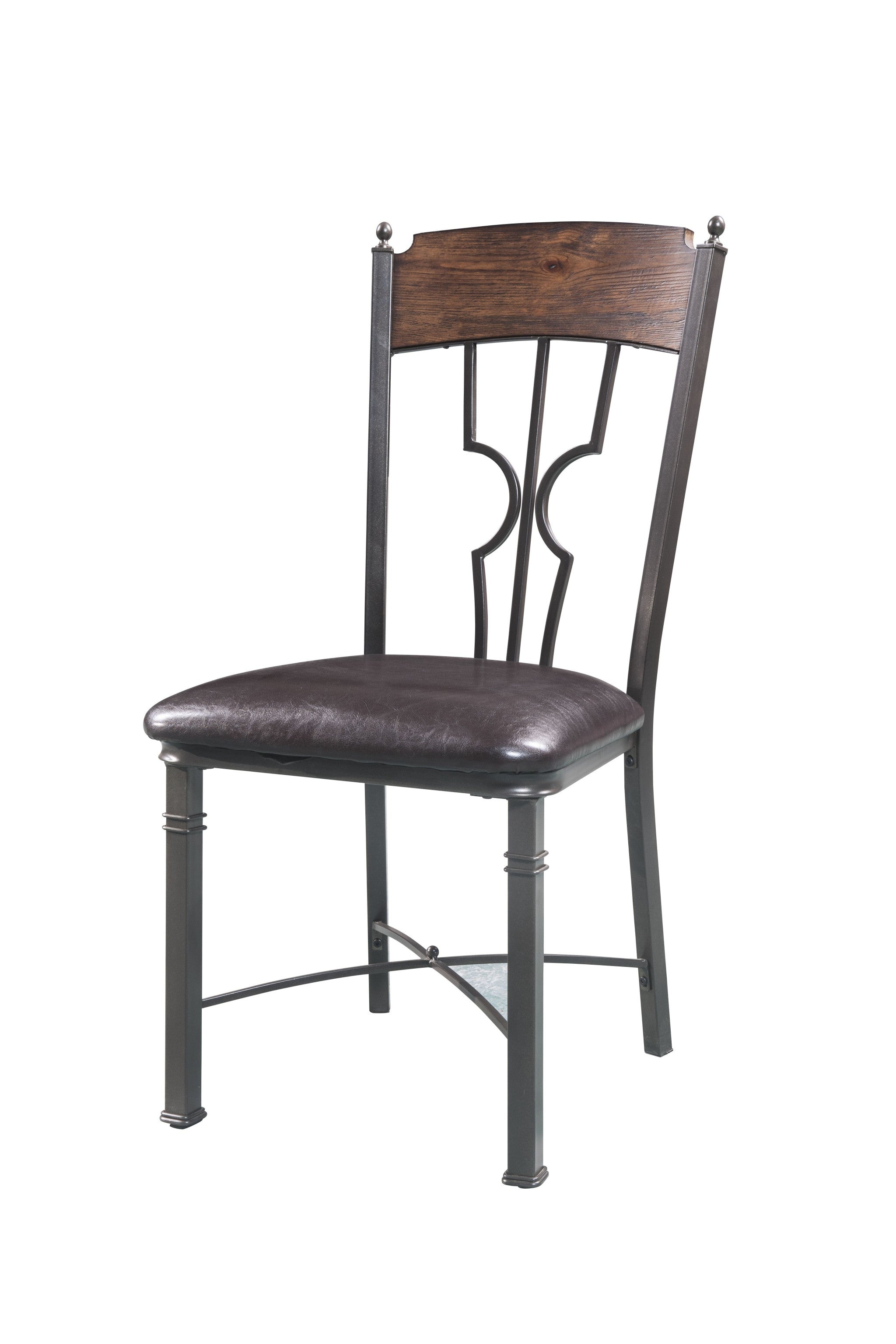 Set of Two Espresso And Bronze Upholstered Faux Leather Windsor Back Dining Side Chairs-Dining Chairs-DECOROLALA