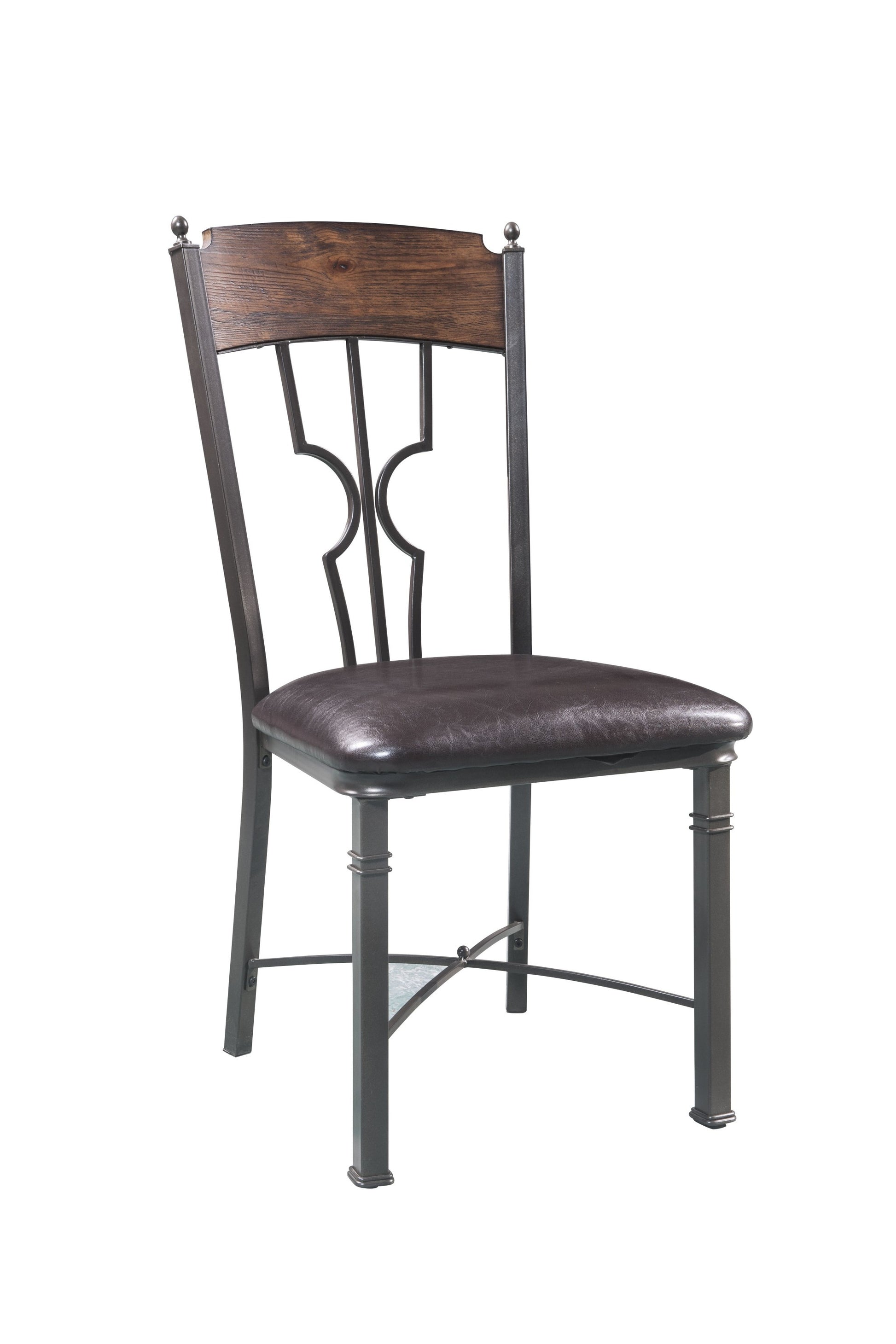 Set of Two Espresso And Bronze Upholstered Faux Leather Windsor Back Dining Side Chairs-Dining Chairs-DECOROLALA