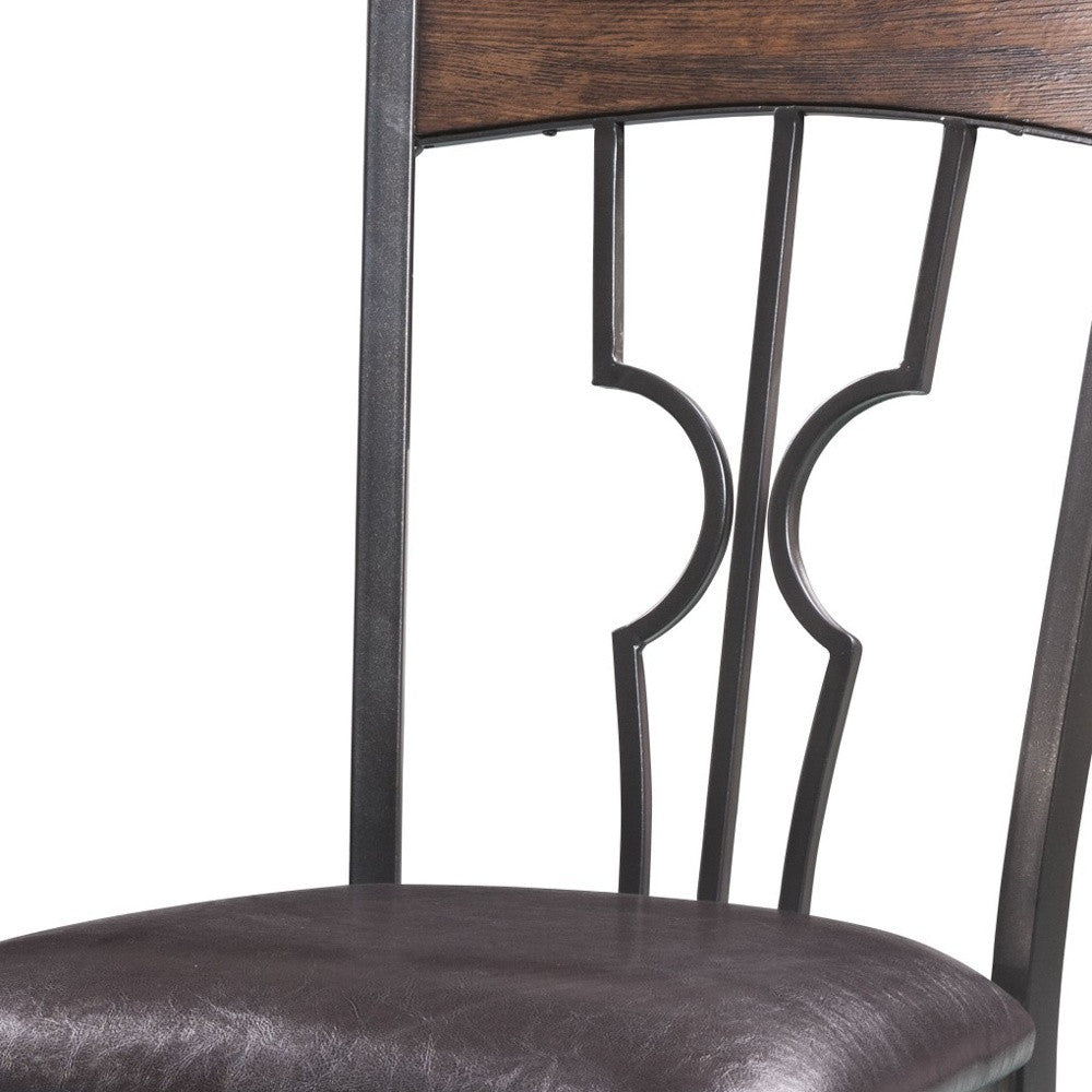 Set of Two Espresso And Bronze Upholstered Faux Leather Windsor Back Dining Side Chairs-Dining Chairs-DECOROLALA