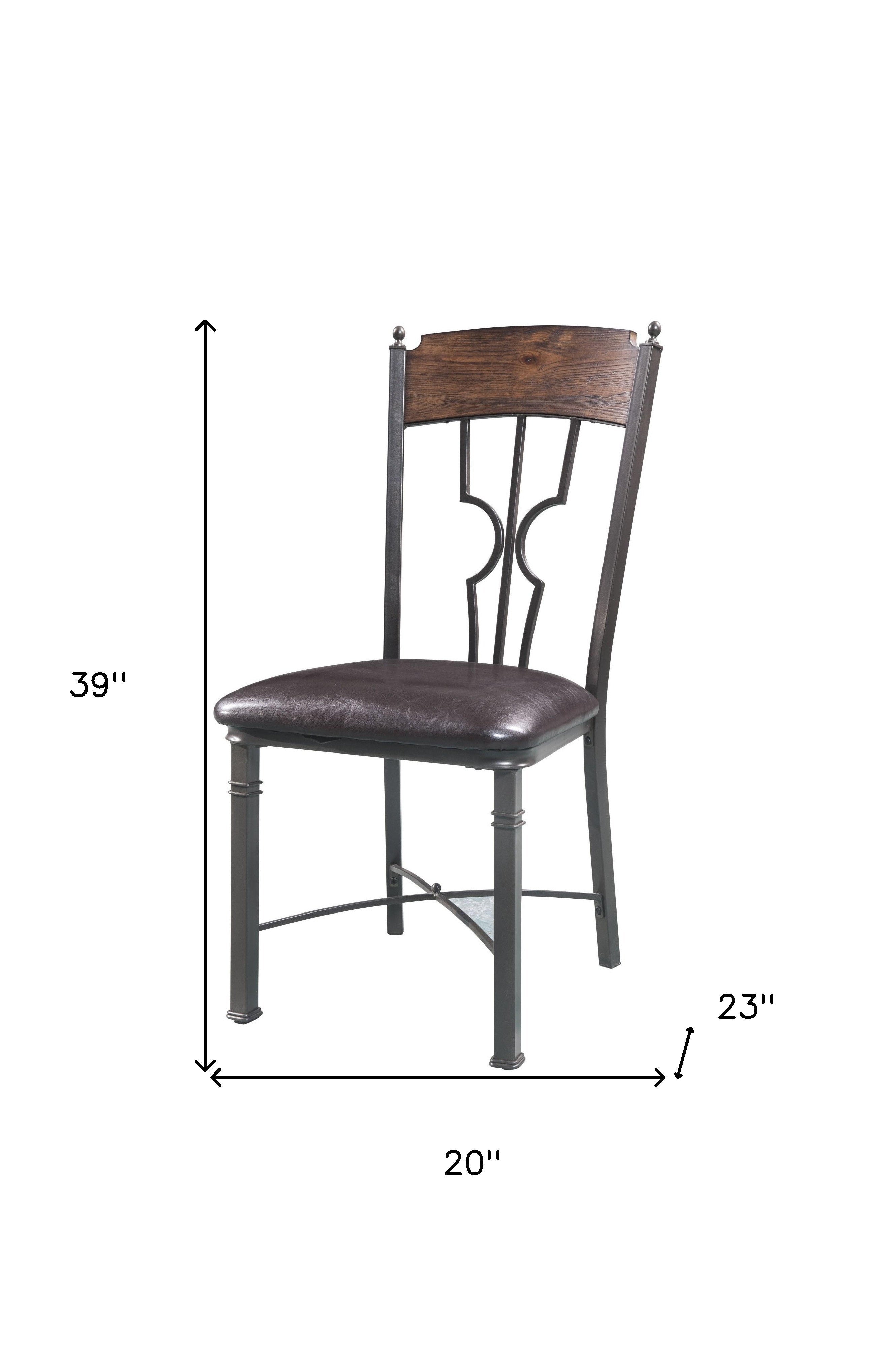 Set of Two Espresso And Bronze Upholstered Faux Leather Windsor Back Dining Side Chairs-Dining Chairs-DECOROLALA