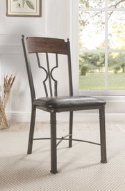 Set of Two Espresso And Bronze Upholstered Faux Leather Windsor Back Dining Side Chairs-Dining Chairs-DECOROLALA