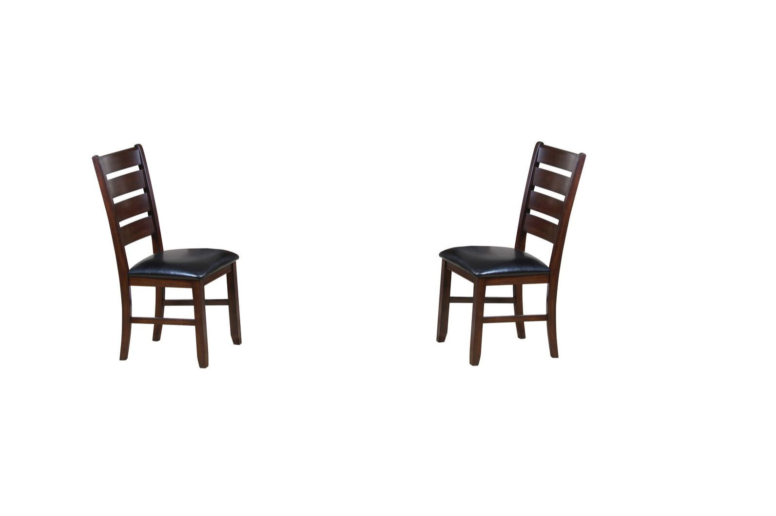 Set of Two Espresso And Brown Upholstered Faux Leather Ladder Back Dining Side Chairs-Dining Chairs-DECOROLALA