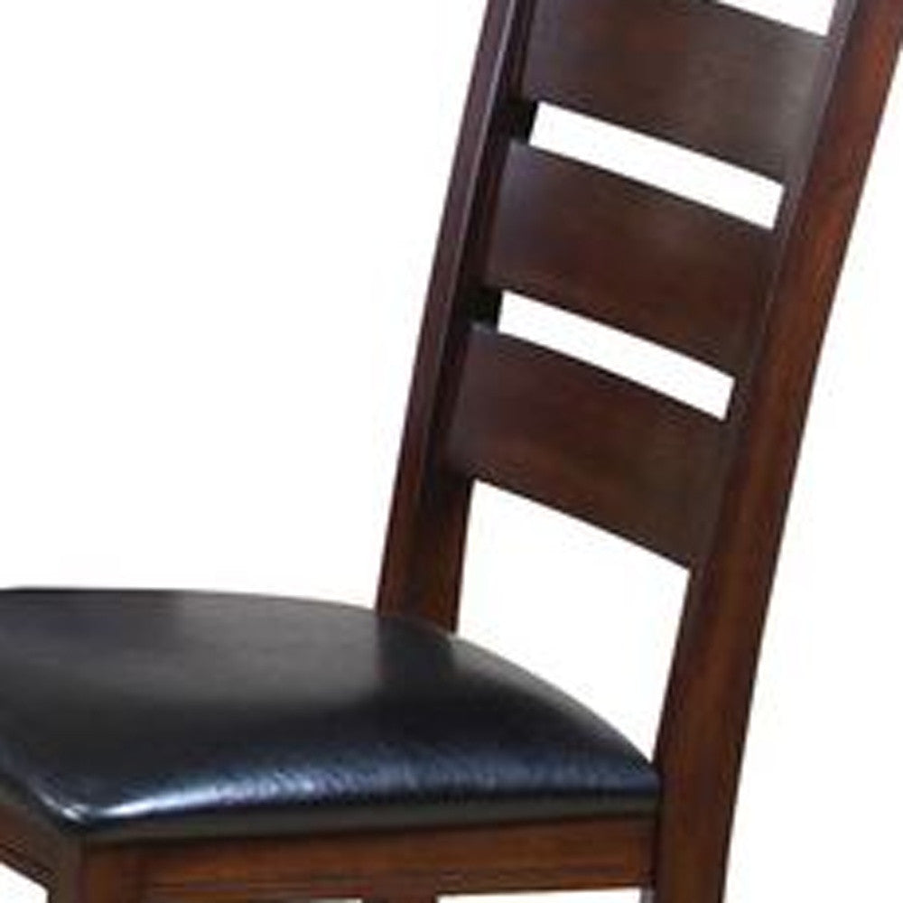 Set of Two Espresso And Brown Upholstered Faux Leather Ladder Back Dining Side Chairs-Dining Chairs-DECOROLALA