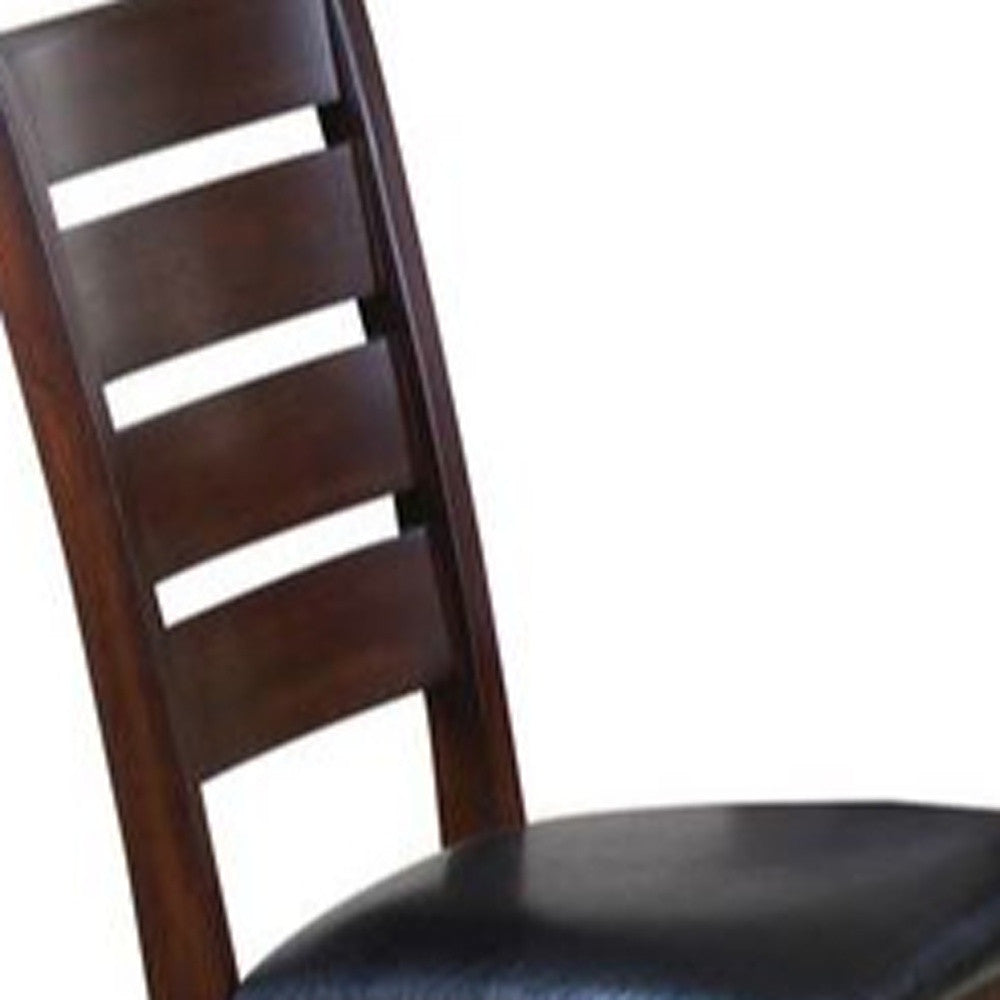 Set of Two Espresso And Brown Upholstered Faux Leather Ladder Back Dining Side Chairs-Dining Chairs-DECOROLALA