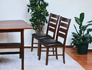 Set of Two Espresso And Brown Upholstered Faux Leather Ladder Back Dining Side Chairs-Dining Chairs-DECOROLALA