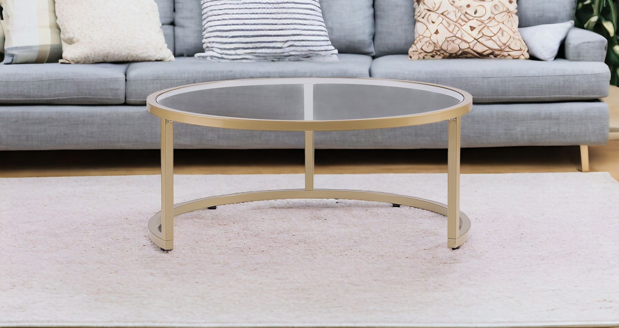 Set of Two Gold Glass Round Nested Coffee Tables-Coffee Tables-DECOROLALA