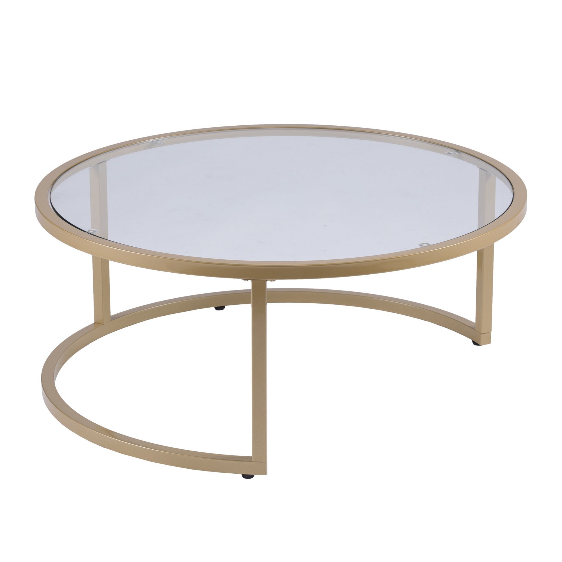 Set of Two Gold Glass Round Nested Coffee Tables-Coffee Tables-DECOROLALA
