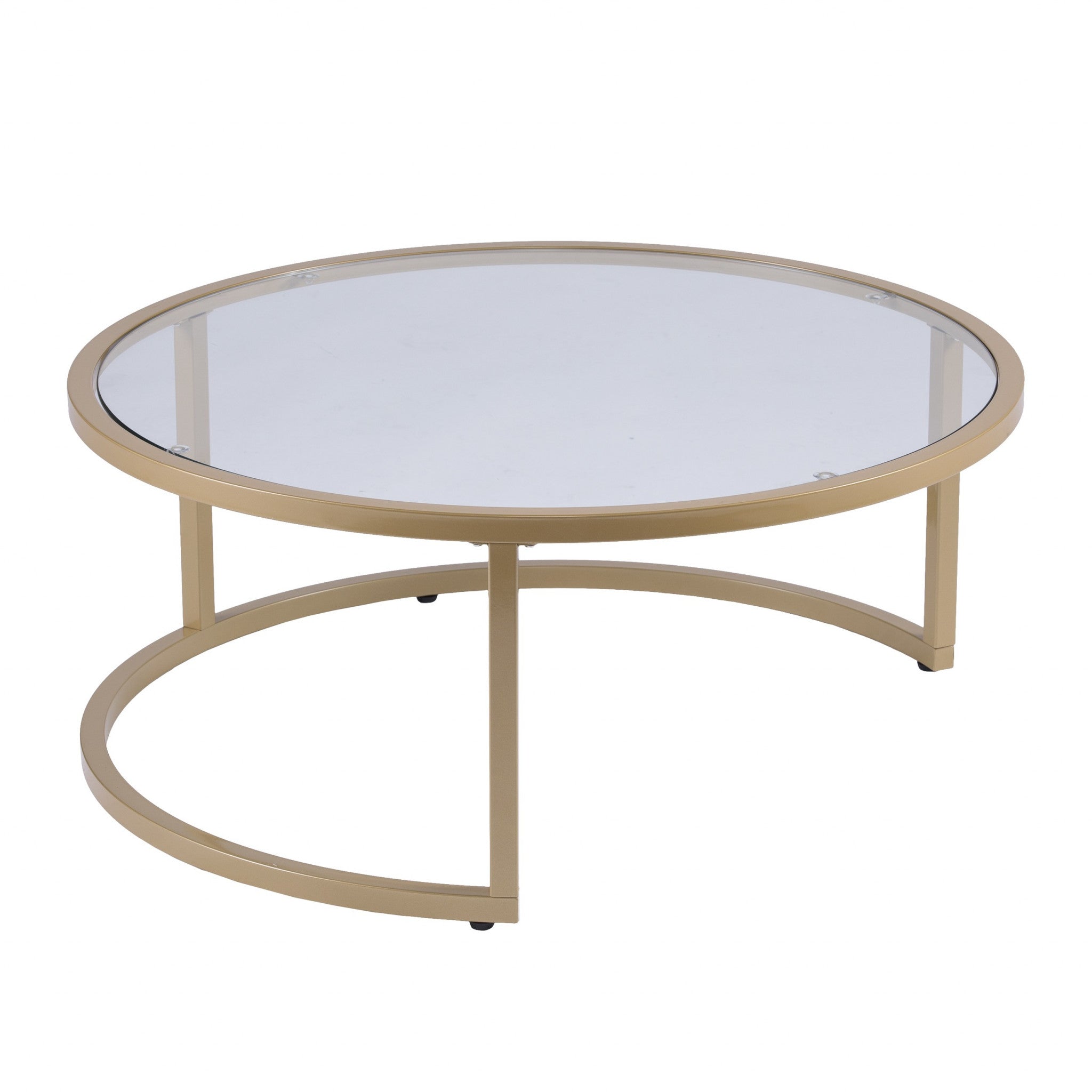 Set of Two Gold Glass Round Nested Coffee Tables-Coffee Tables-DECOROLALA