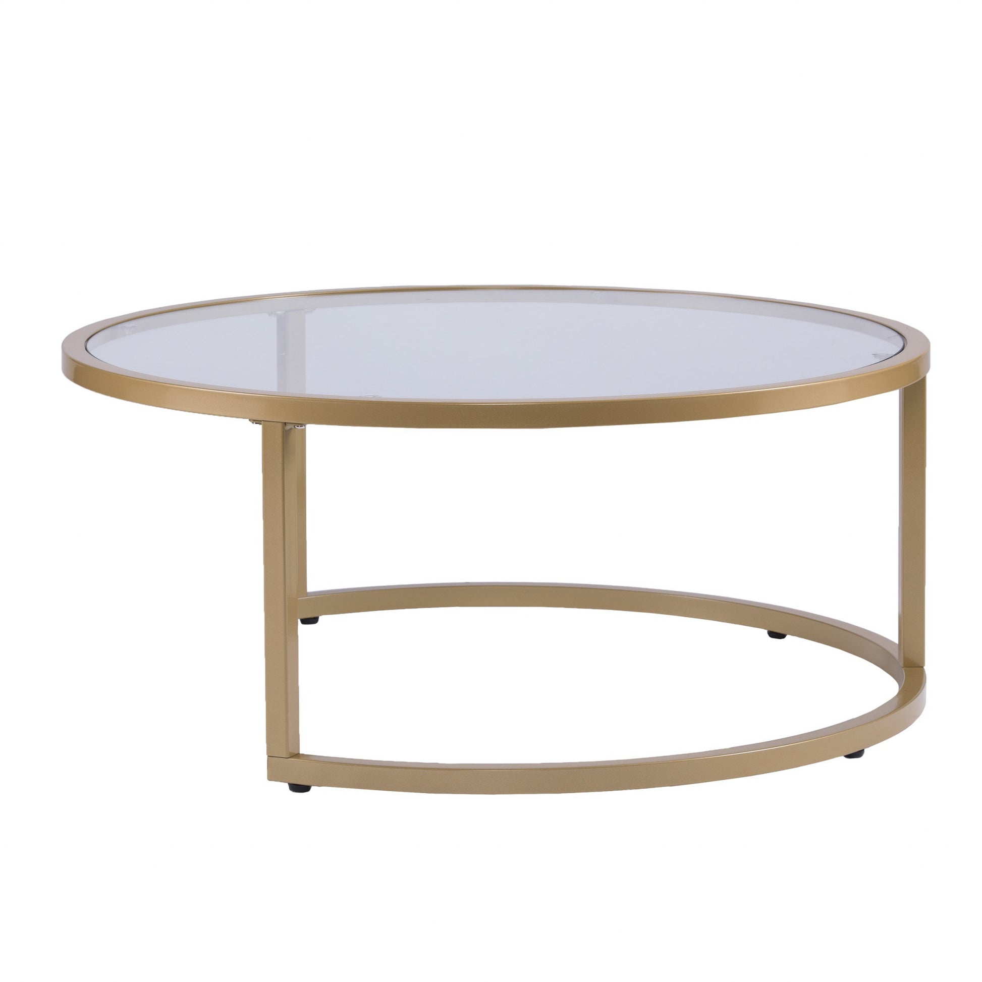 Set of Two Gold Glass Round Nested Coffee Tables-Coffee Tables-DECOROLALA