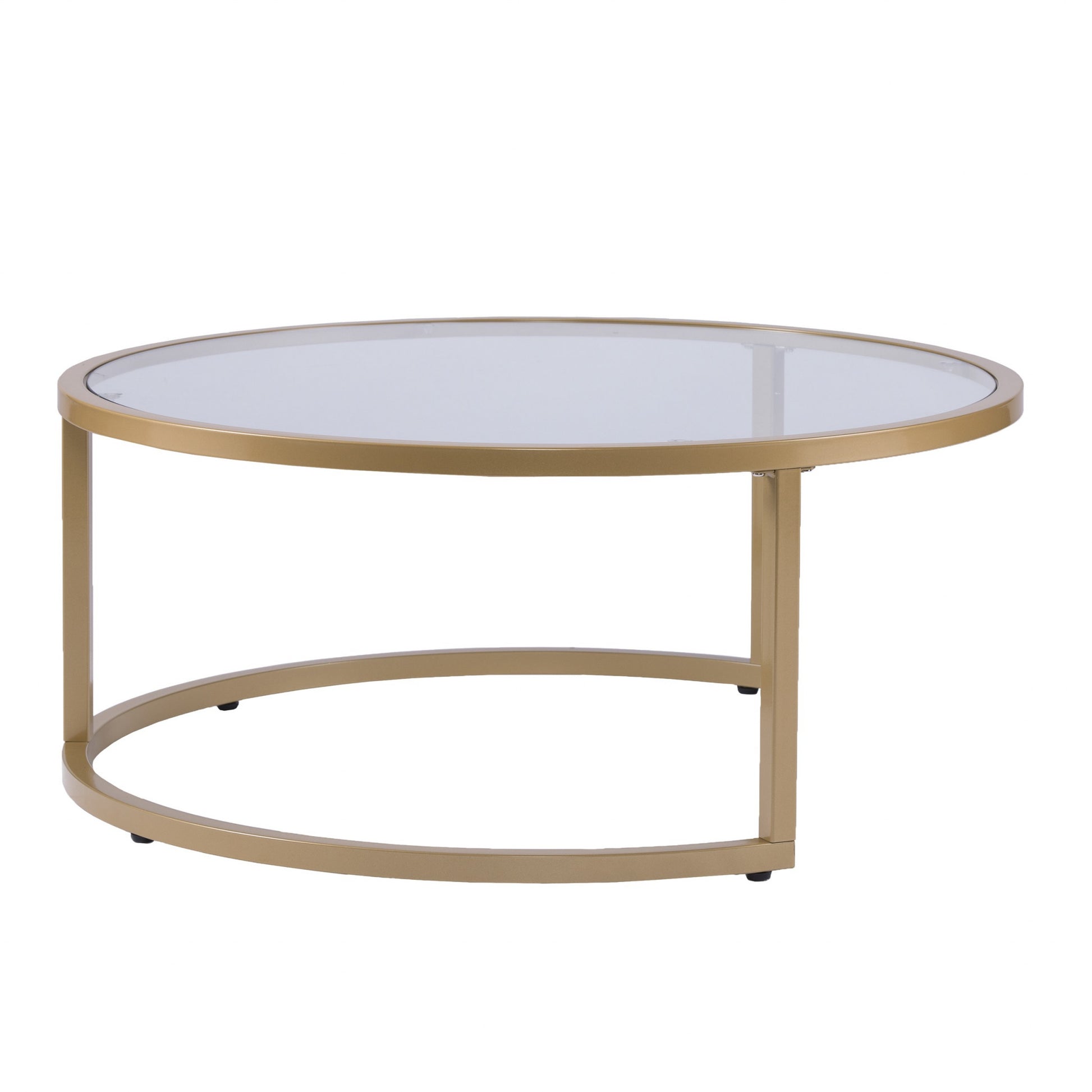 Set of Two Gold Glass Round Nested Coffee Tables-Coffee Tables-DECOROLALA