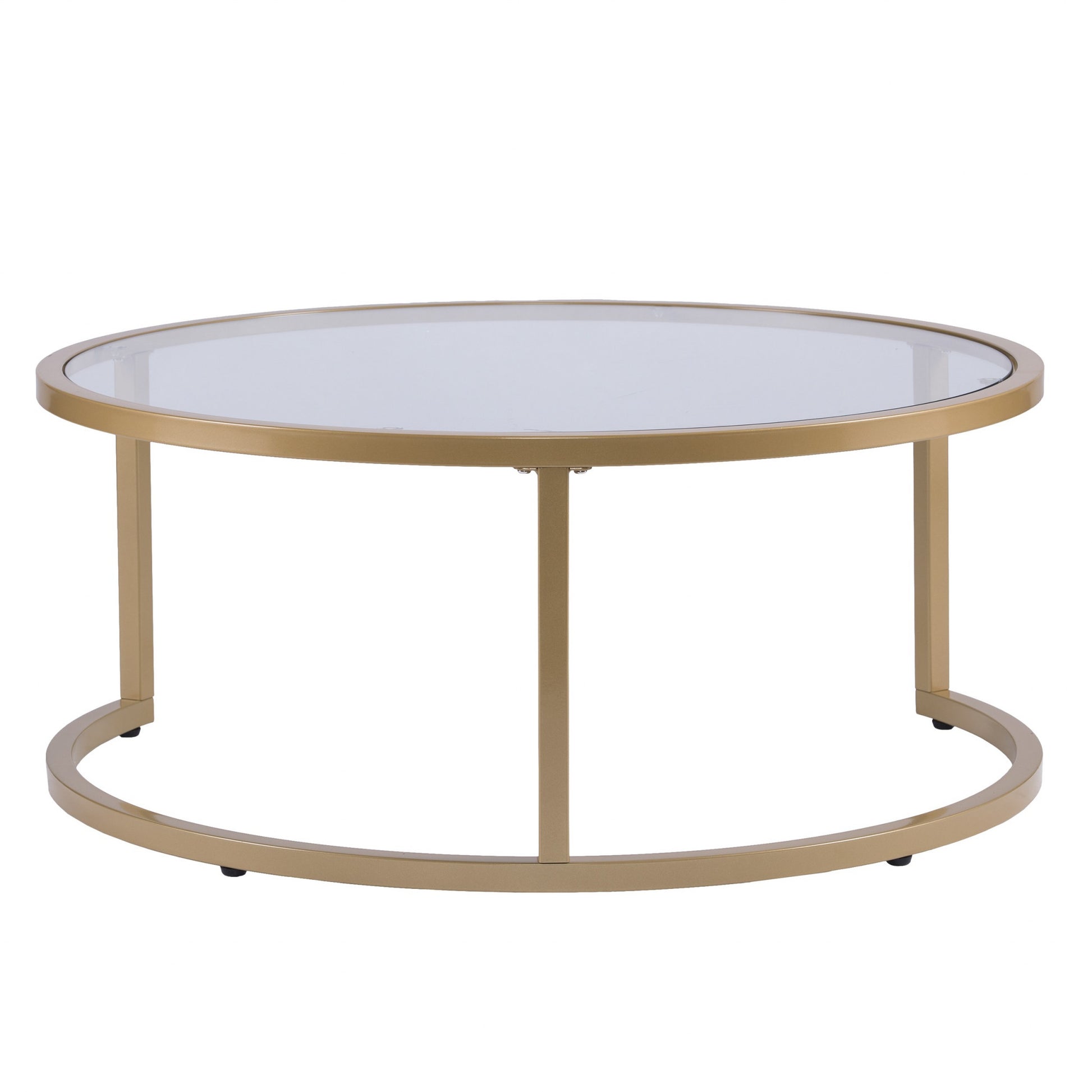 Set of Two Gold Glass Round Nested Coffee Tables-Coffee Tables-DECOROLALA