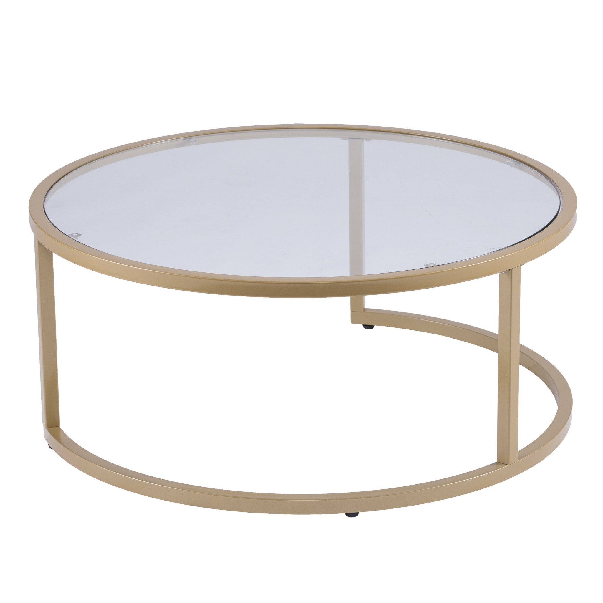 Set of Two Gold Glass Round Nested Coffee Tables-Coffee Tables-DECOROLALA