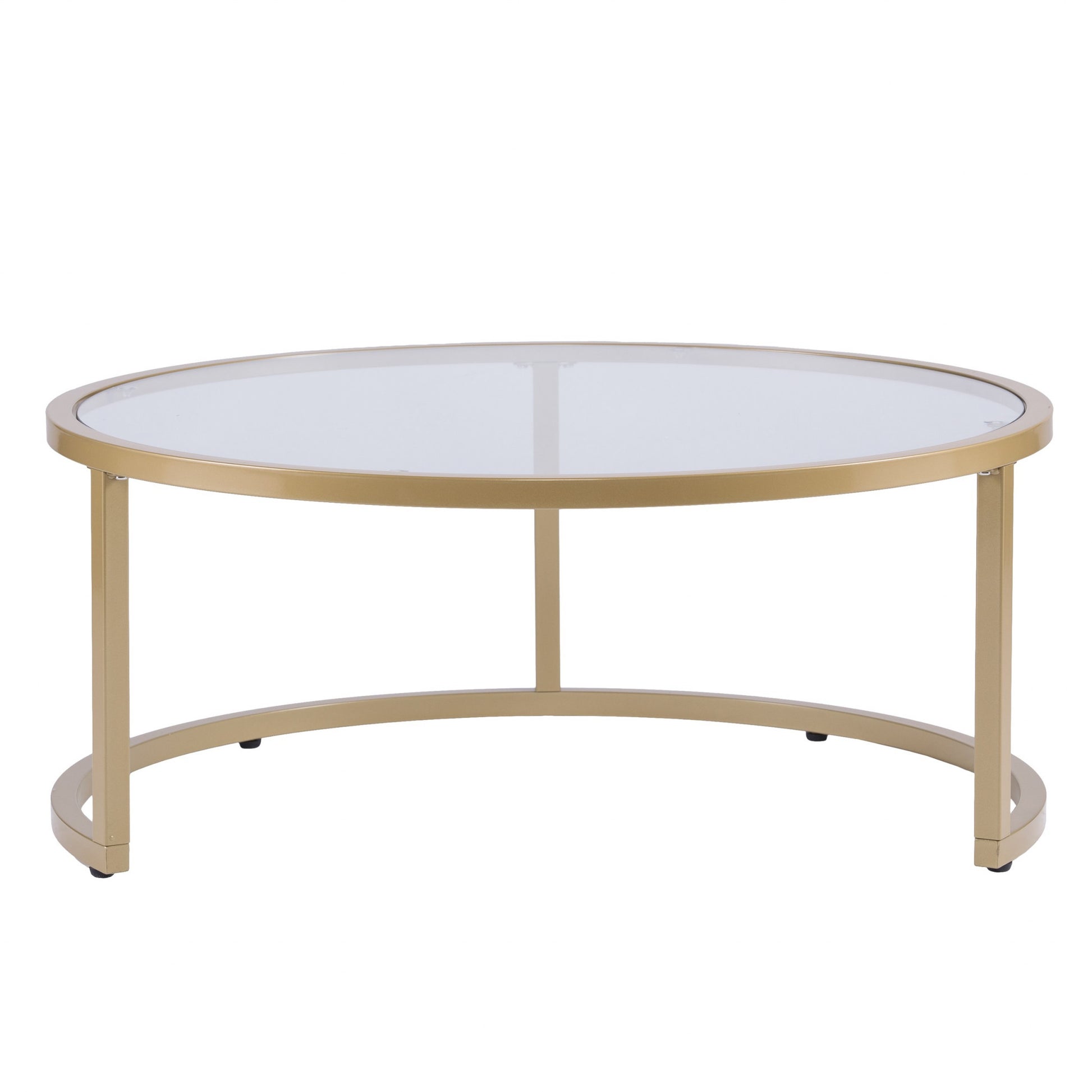 Set of Two Gold Glass Round Nested Coffee Tables-Coffee Tables-DECOROLALA