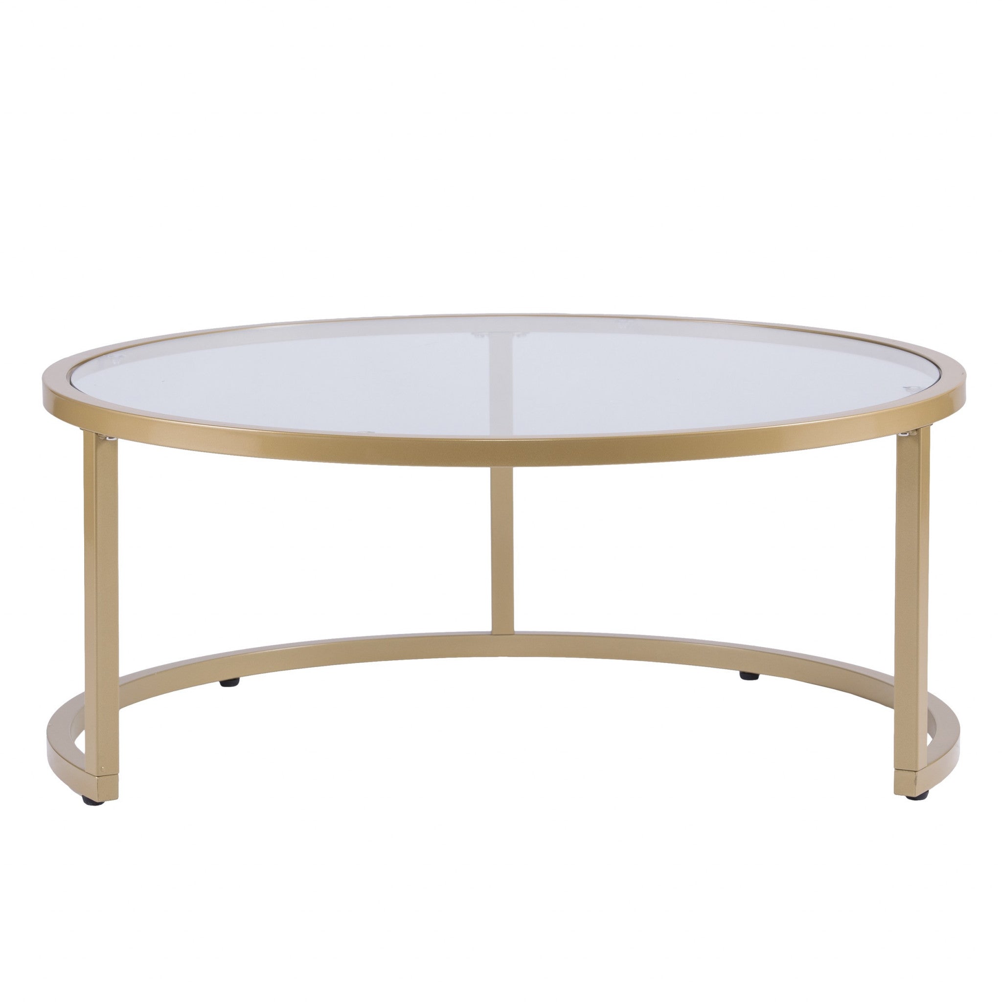 Set of Two Gold Glass Round Nested Coffee Tables-Coffee Tables-DECOROLALA