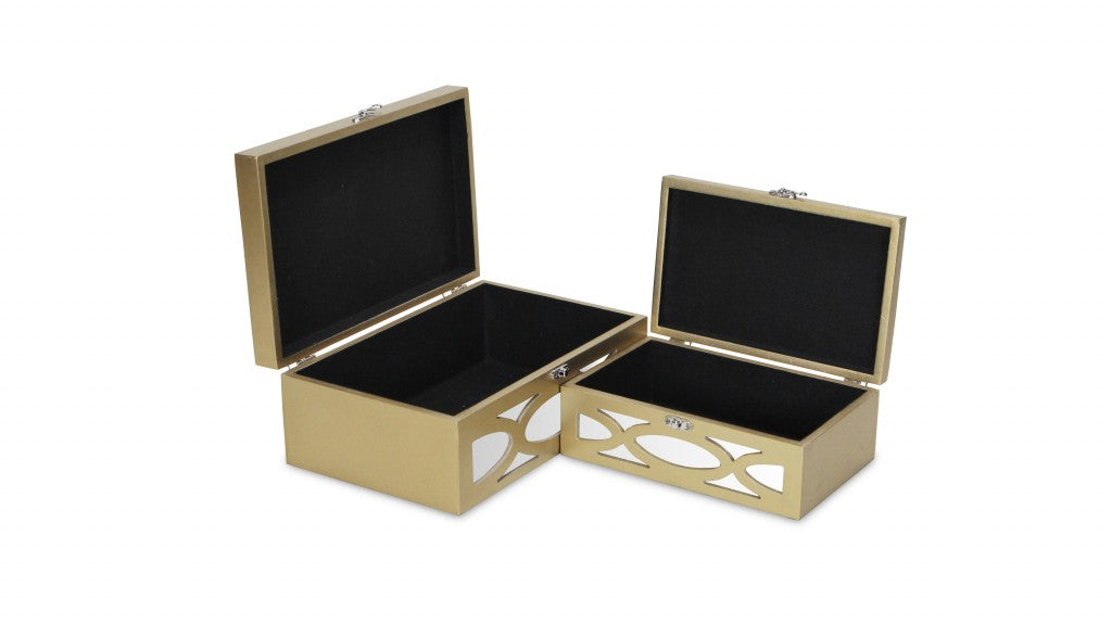 Set of Two Gold Oval Scroll Mirror Jewelry Storage Boxes-Organizers-DECOROLALA