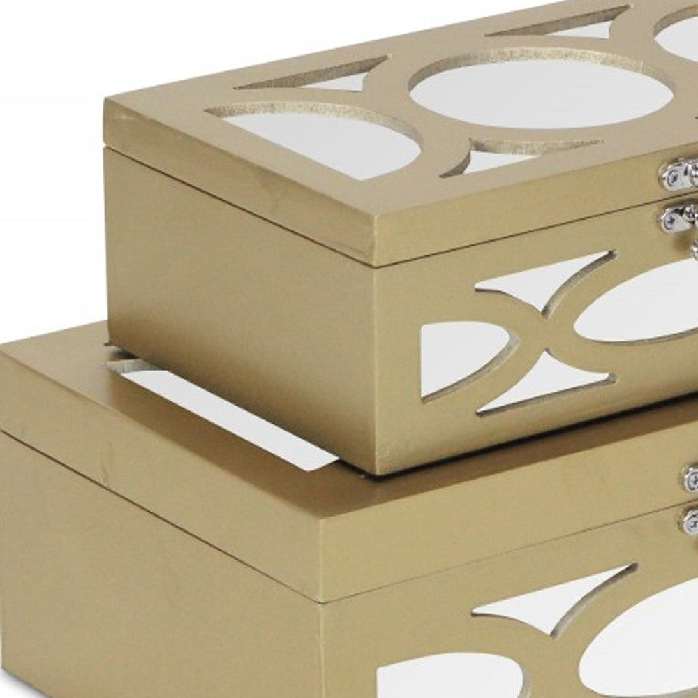 Set of Two Gold Oval Scroll Mirror Jewelry Storage Boxes-Organizers-DECOROLALA