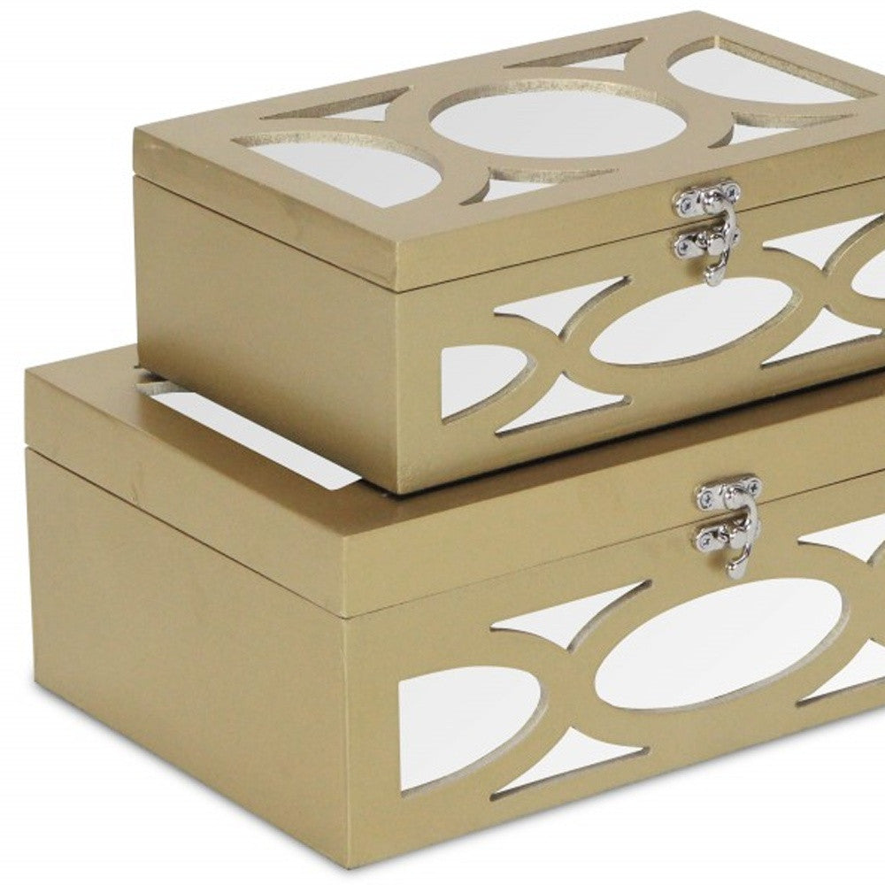 Set of Two Gold Oval Scroll Mirror Jewelry Storage Boxes-Organizers-DECOROLALA